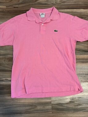 Lacoste Mens Polo Shirt Size 4 M Pink Pique Polo Short Sleeve Cotton Preppy